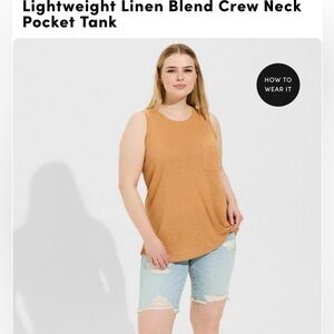 Torrid Womens Plus Lightweight Linen Blend Crew Neck Pocket Tank SZ 3 **